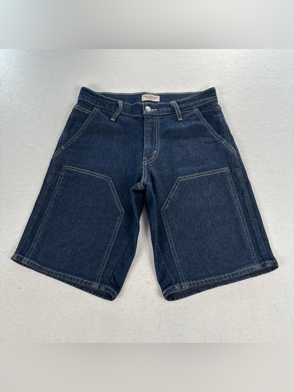 Levi Strauss Signature Shorts Mens 28 Blue Denim Bermuda Denim Patch Work Casual